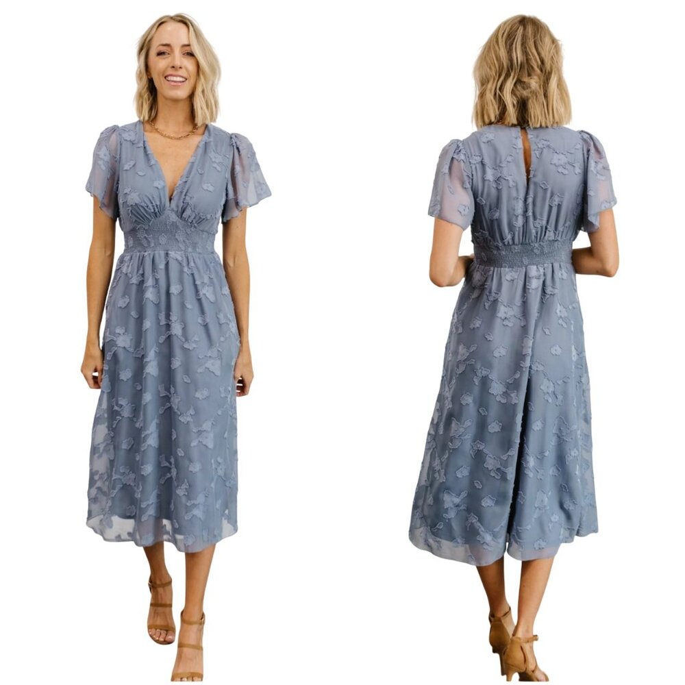 Baltic Born June Smocked Midi Dress size 3X blue 3XL floral burnout plus